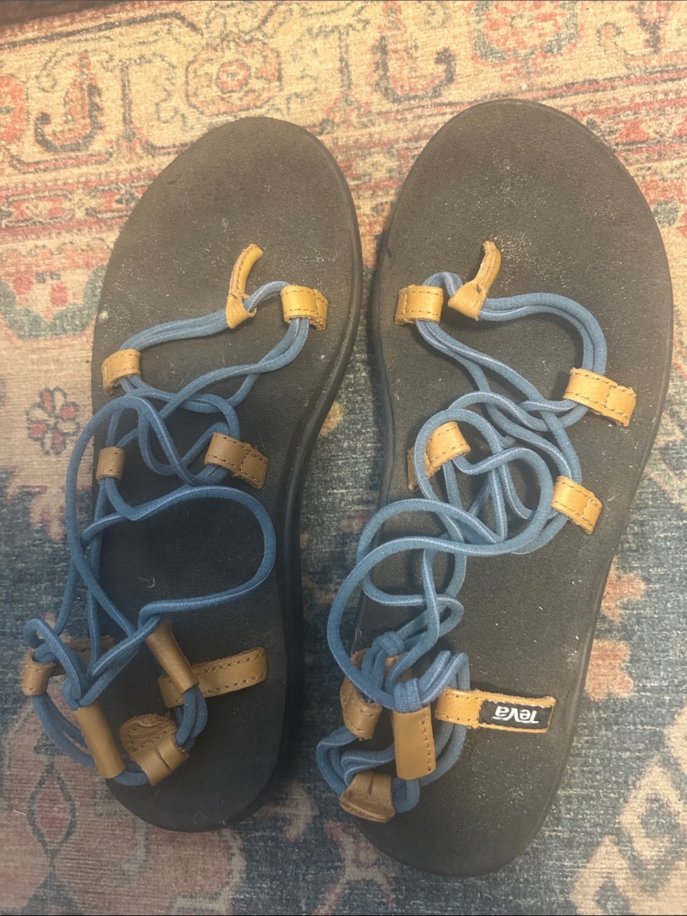 Teva Women's Navy Blue and Tan Strappy Lace-Up Sandals